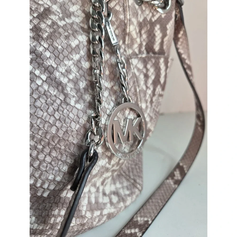 $298 Michael Kors Bag Purse Jet Set Chain Snakeskin Embossed Shoulder Cross Tote